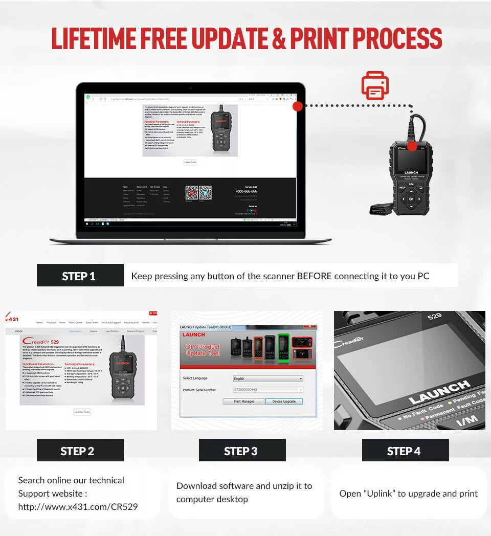 Lifetime free update Launch Creader 529